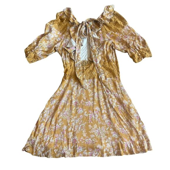 Free People Lucie Mini Dress Golden Coin Combo Floral Print Lace Size 8 Women's - Picture 10 of 15
